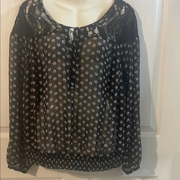 torrid Tops - Torrid Sheer Black Blouse with White Floral Design